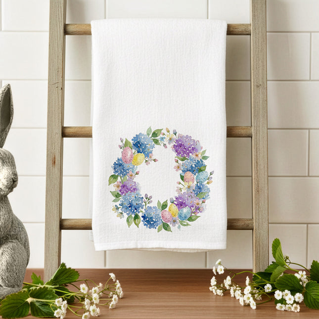 Easter Hydrangea Wreath - Cotton Tea Towel