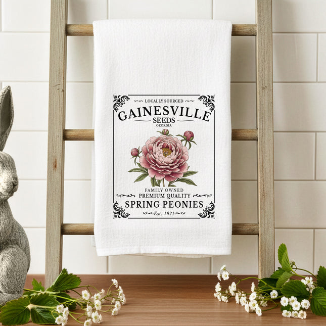 Spring Peonies Seed Packet - Custom Cotton Tea Towel