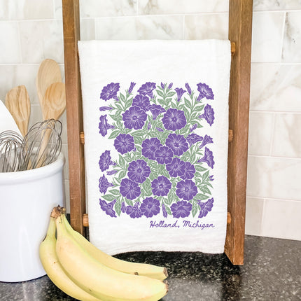 Purple Petunia Linocut - Custom Cotton Tea Towel