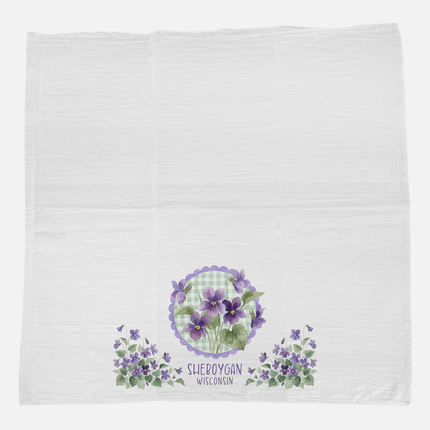 Watercolor Violets Badge - Custom Cotton Tea Towel