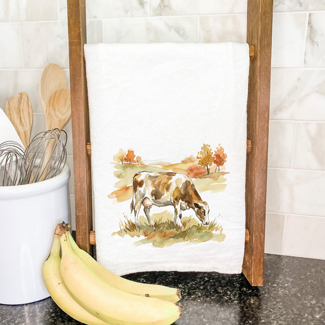Cow in Autumn Field - Cotton Tea Towel