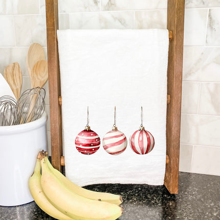 Red and White Stripe Ornaments - Customizable Cotton Tea Towel