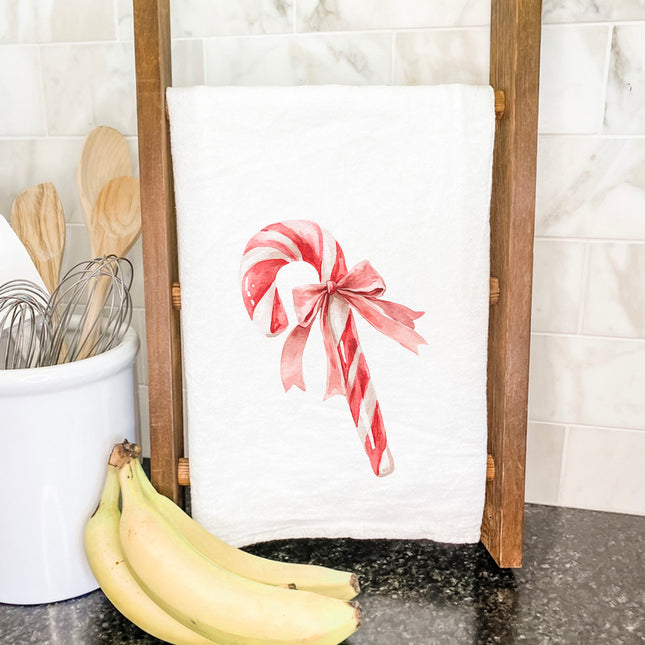 Candy Cane with a Bow - Customizable Cotton Tea Towel