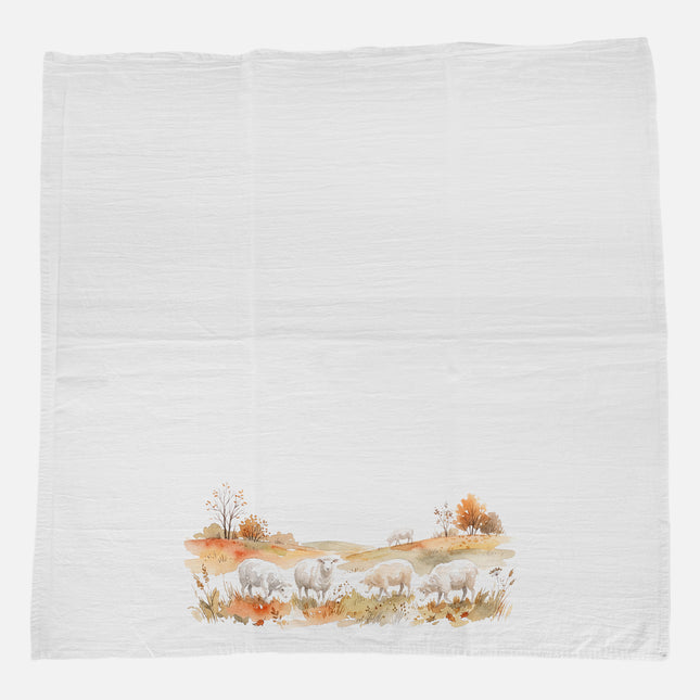 Sheep in Autumn Field - Cotton Tea Towel