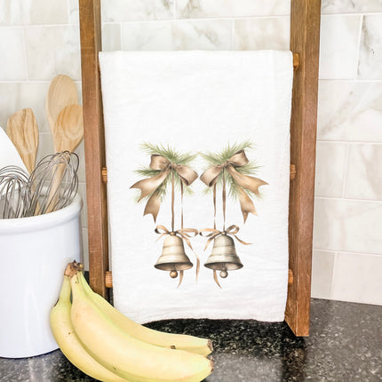 Pine Boughs and Bells - Customizable Cotton Tea Towel