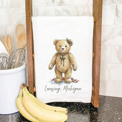 Christmas Teddy Bear Watercolor - Custom Cotton Tea Towel