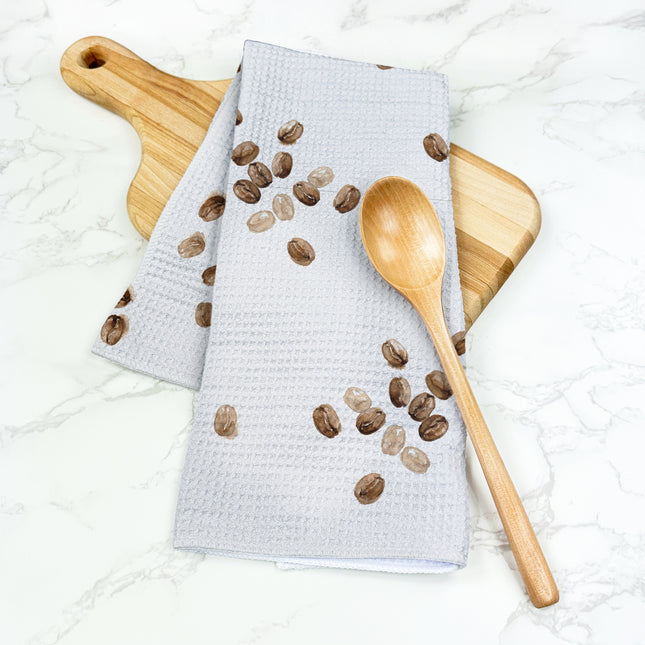 Watercolor Coffee Beans - Waffle Weave Towel