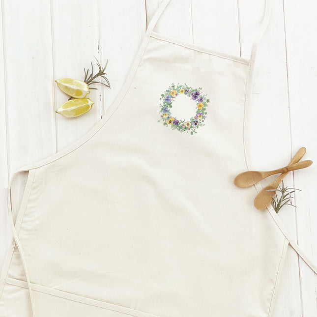 Spring Pansy Wreath - Spring Women's Apron