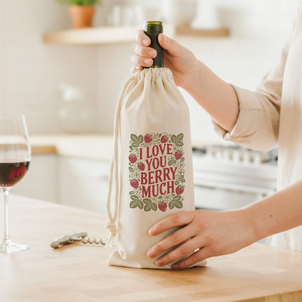 I Love You Berry Much - Canvas Wine Bag