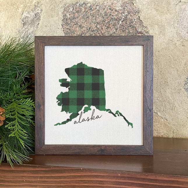 Green Plaid State - Custom Framed Sign