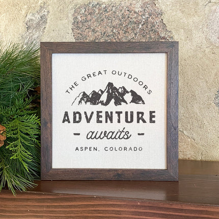 Adventure Awaits w/ City, State - Custom Framed Sign