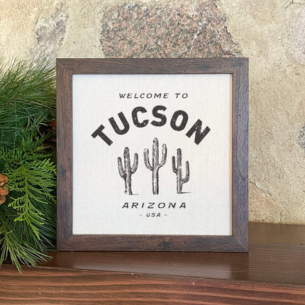 Saguaro Cactus w/ City, State - Custom Framed Sign