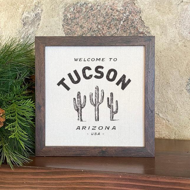 Saguaro Cactus w/ City, State - Custom Framed Sign