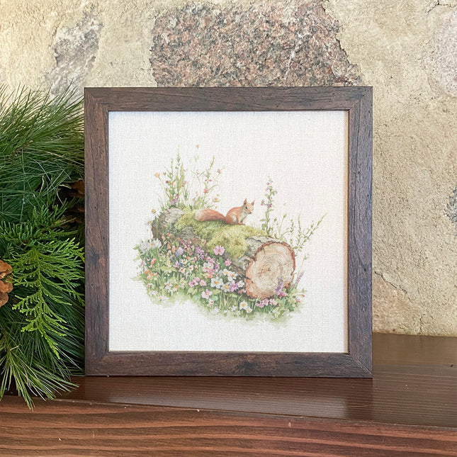 Red Squirrel on Log - Spring Framed Sign
