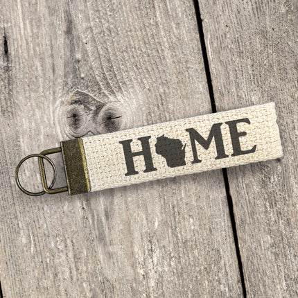 Distressed Home w/ State - Custom Canvas Key Fob