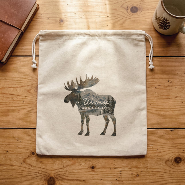 Moose Silhouette - Custom Cotton Cinch Bag
