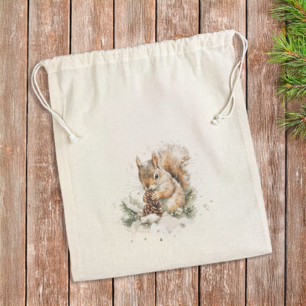 Pinecone Squirrel - Customizable Cotton Cinch Bag