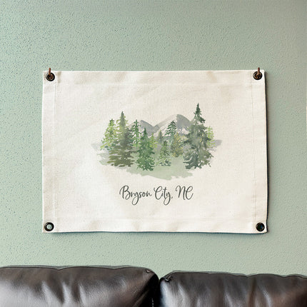 Watercolor Mountain Scene - Custom Canvas Wall Hanging