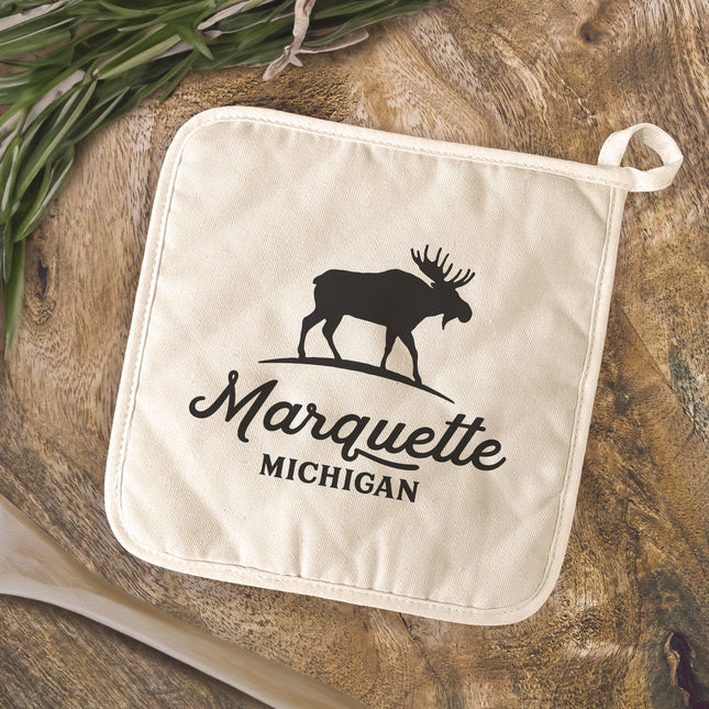 Moose Silhouette w/ City, State - Custom Cotton Pot Holder