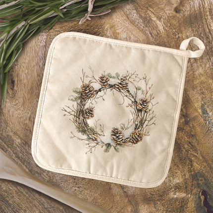 Rustic Pinecone Wreath - Winter Customizable Cotton Pot Holder