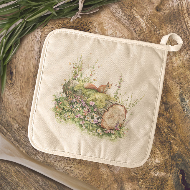 Red Squirrel on Log - Spring Cotton Pot Holder