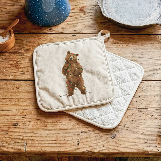 Bear with Christmas Lights - Cotton Pot Holder