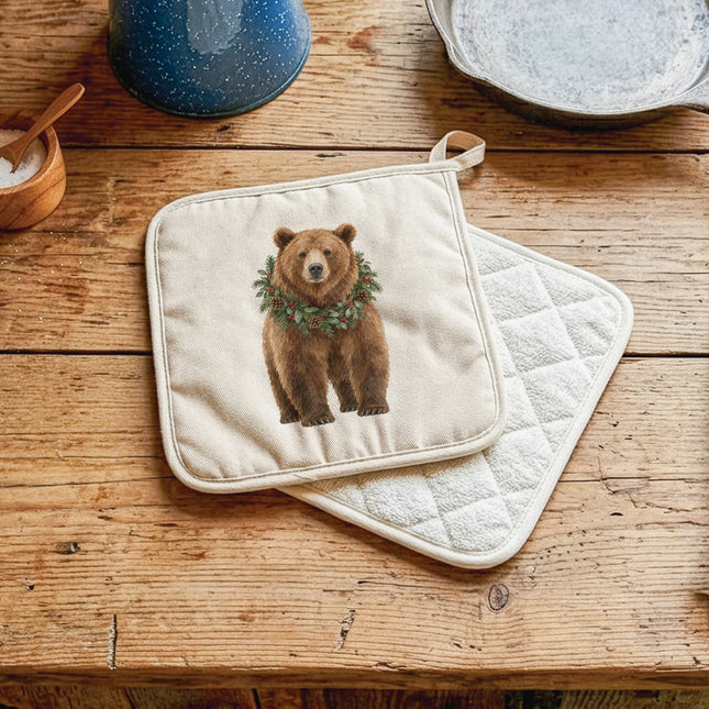 Bear with Holiday Wreath - Cotton Pot Holder