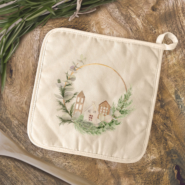 Wood Village Wreath - Cotton Pot Holder