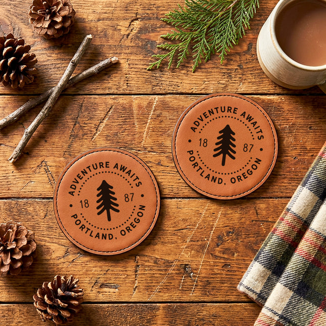 Tree Stamp with city and state - Custom Round Leatherette Coaster