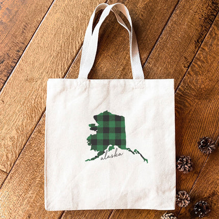 Green Plaid State - Custom Canvas Tote Bag