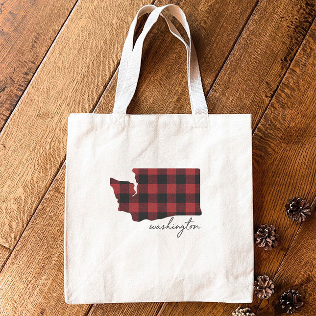 Red Plaid State - Custom Canvas Tote Bag