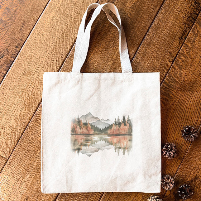Fall Mountain Lake Scene - Customizable Canvas Tote Bag
