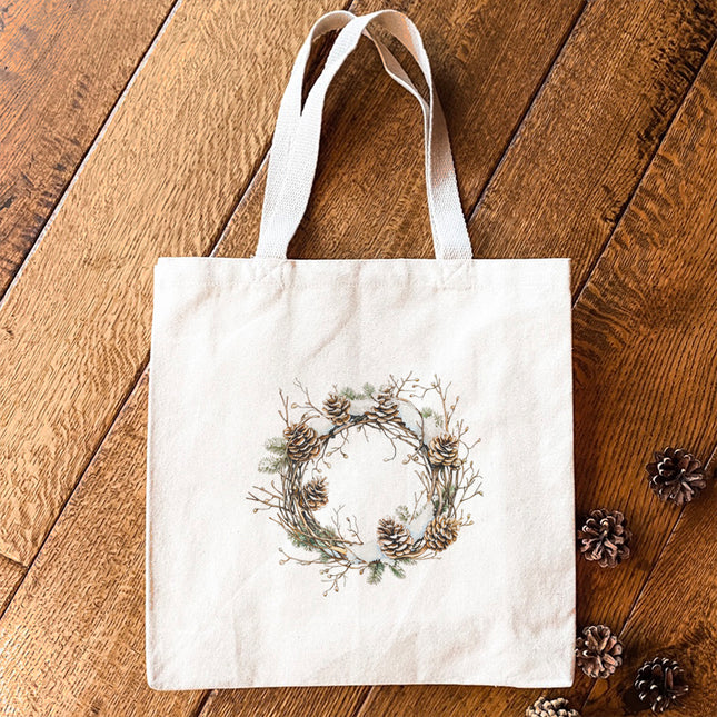 Rustic Pinecone Wreath - Winter Customizable Canvas Tote Bag