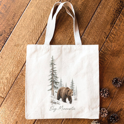 Bear in Winter Forest - Custom Canvas Tote Bag