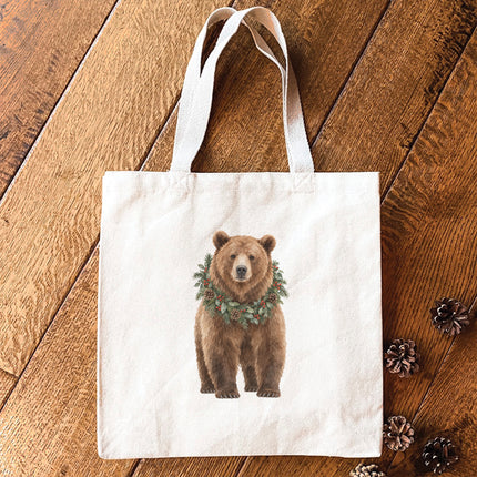 Bear with Holiday Wreath - Canvas Tote Bag