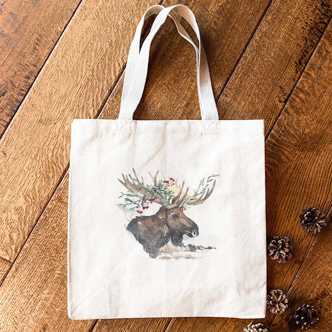 Winter Moose - Customizable Canvas Tote Bag