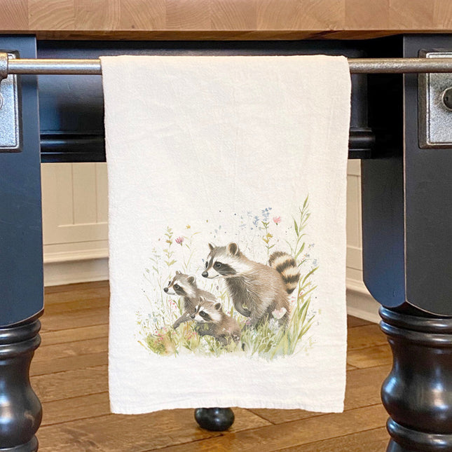 Raccoon Family - Spring Cotton Tea Towel