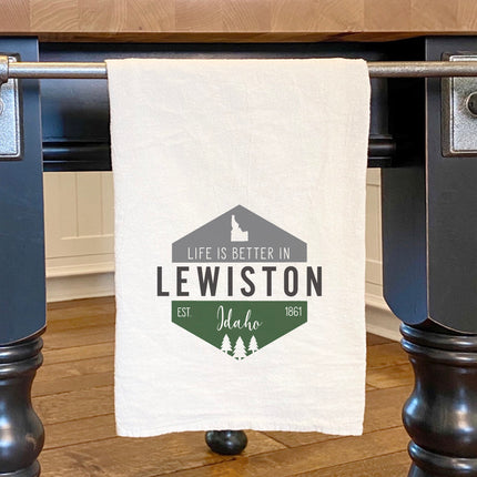 Life is Better w/ City, State - Custom Cotton Tea Towel