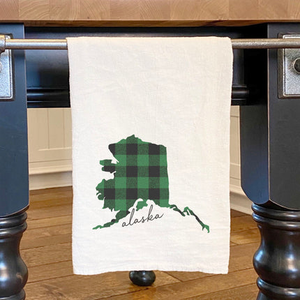 Green Plaid State - Custom Cotton Tea Towel