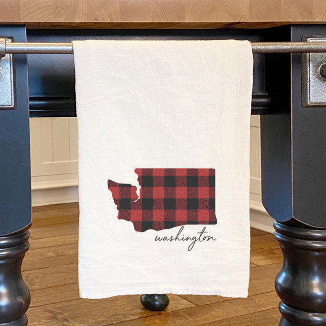 Red Plaid State - Custom Cotton Tea Towel