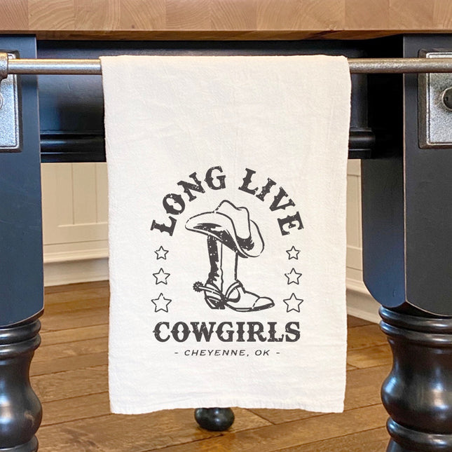Long Live Cowgirls w/ City, State - Custom Cotton Tea Towel
