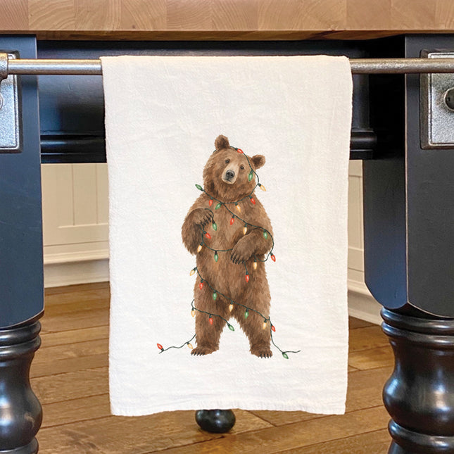 Bear with Christmas Lights - Cotton Tea Towel