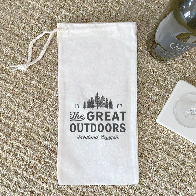 Great Outdoors w/ City, State - Custom Canvas Wine Bag