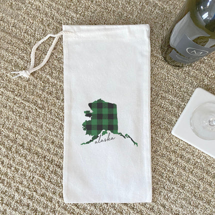 Green Plaid State - Custom Canvas Wine Bag