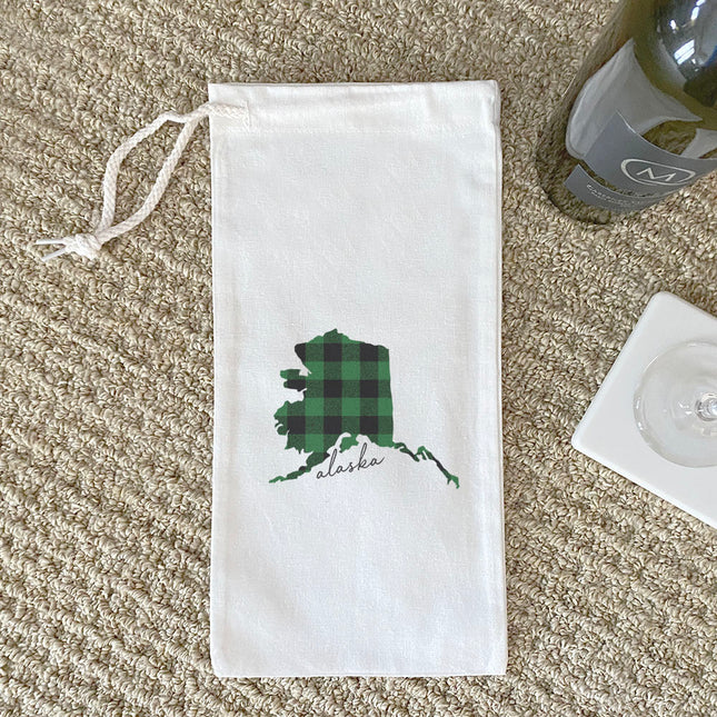 Green Plaid State - Custom Canvas Wine Bag