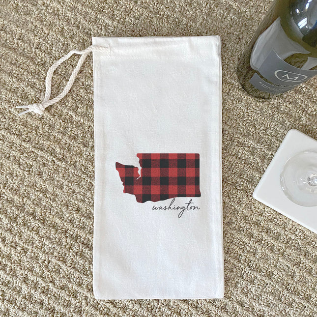 Red Plaid State - Custom Canvas Wine Bag