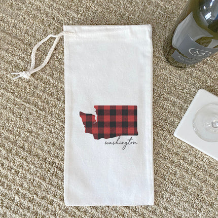 Red Plaid State - Custom Canvas Wine Bag