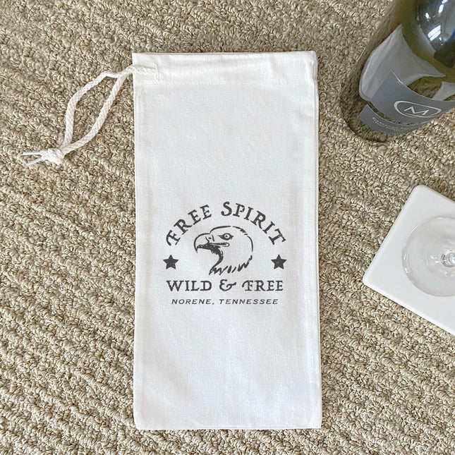 Free Spirit w/ City, State - Custom Canvas Wine Bag