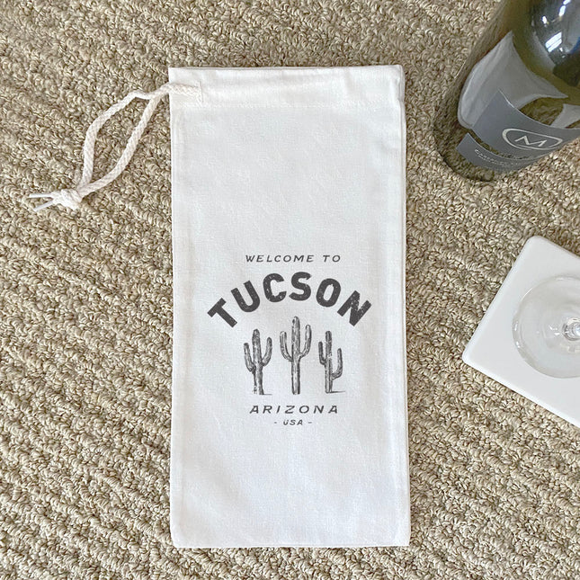 Saguaro Cactus w/ City, State - Custom Canvas Wine Bag