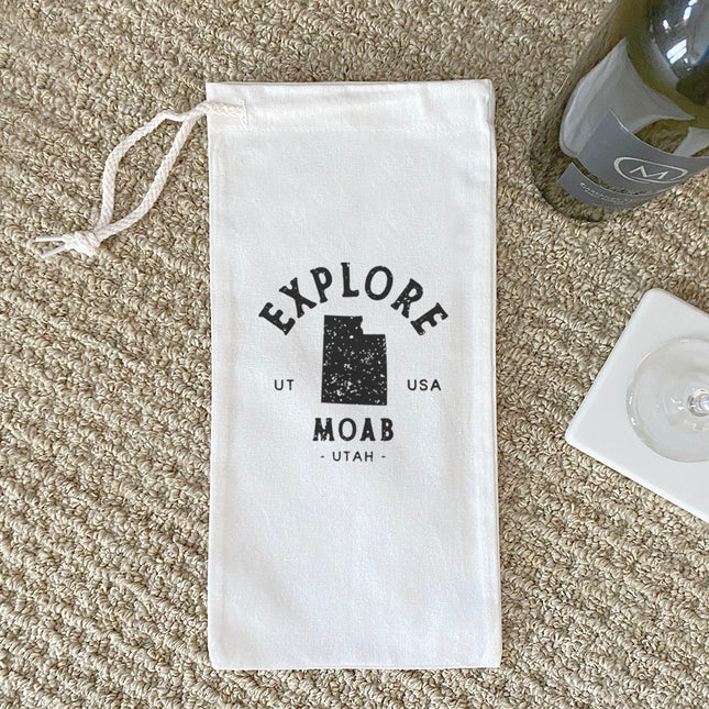 Explore State w/ City, State - Custom Canvas Wine Bag
